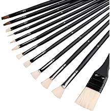 12-Piece Art Brush Set for Oil, Acrylic & Watercolor, Black Wooden Handles with Storage Case
