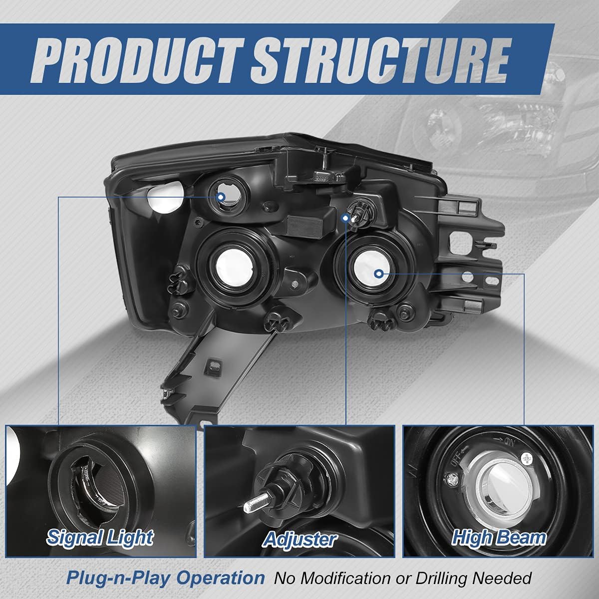 Auto Dynasty Halogen Model Factory Style Headlights Assembly Compatible with Nissan Titan Armada 04-15, Driver and Passenger Side, Black Housing Amber Corner
