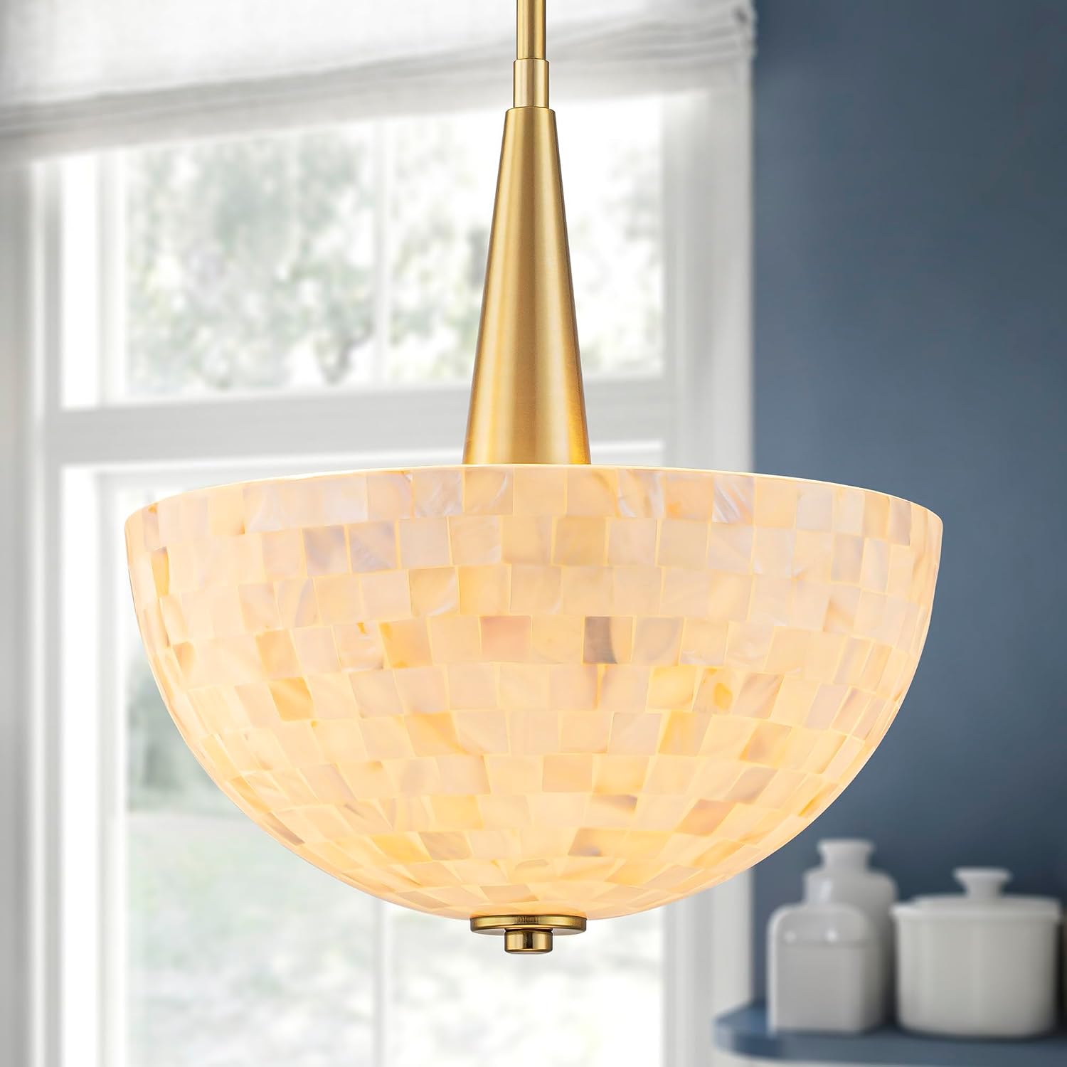 Capiz Shell Frame Pine Flicker D12in 2-Light Mosaic Capiz Shell Chandelier, Coastal Style ...