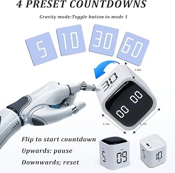 2pcs Rotating Pomodoro Timer 5/10/30/60 Mins Preset Desk Productivity Flip Timer Visual Cube Countdown Stopwatch Custom Mode/Vibration/High/Low Volume ADHD Timer for Study/Work/Kitchen