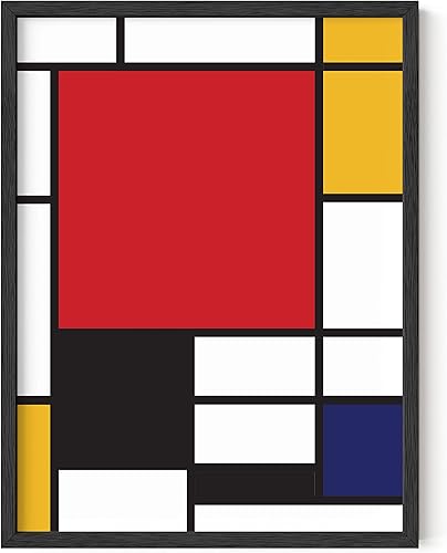 HAUS AND HUES Arte geométrico para pared, impresión moderna de Piet Mondrian, pintura roja y amarilla, póster abstracto amarillo y azul para