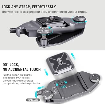cametv Camera Clip Backpack Clip with Quick Release Plate, Aluminum Backpack Strap Camera Mount Holder with QR Clamp System for Canon, Sony, Nikon, Fuji, DSLR, Action Camera (68001) (Silver)
