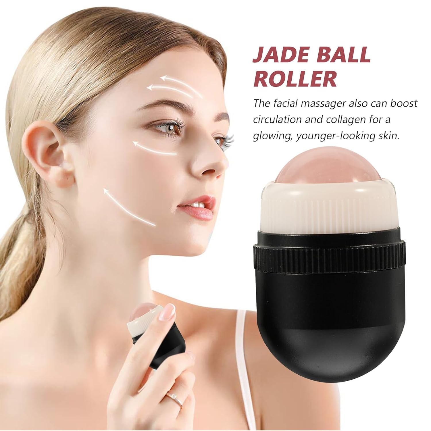 Cooling Jade Roller for Face and Neck Massage Metal Casing Massage Ball for Eye Care and Absorption Soothes Puffiness and Enhances Skin Health Gift for Women