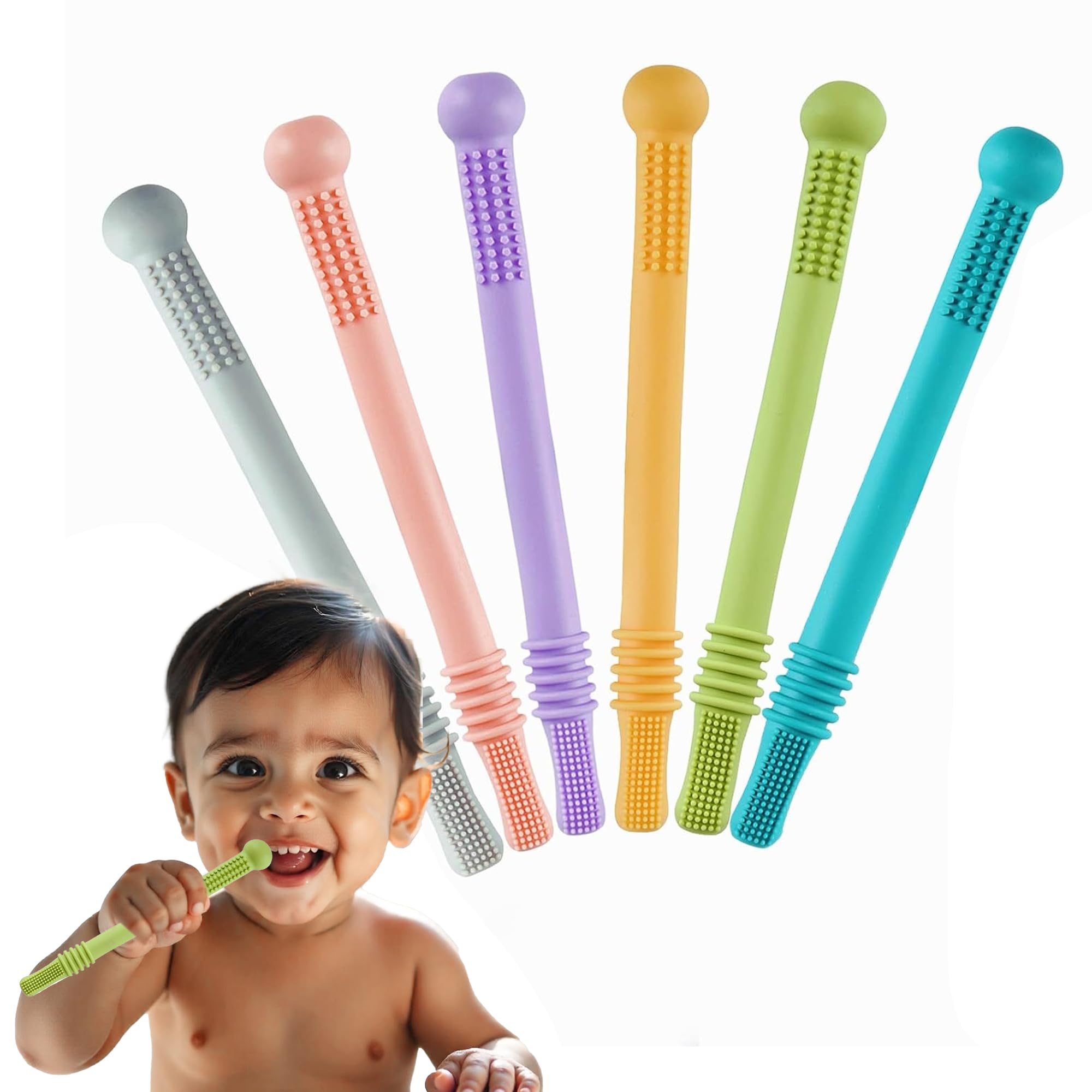 Kidology Baby Teething Tubes – Set of 6 BPA-Free Silicone Teethers for Babies – Textured Teething Sticks for Soothing Gums, Grip Development – Soft, Flexible, Dishwasher Safe – 3M+ Newborn Teething Relief-image-13