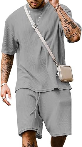 Babioboa Conjunto de chándale para hombre de manga corta de verano, camiseta y pantalones cortos con 2 bolsillos, dos piezas casuales para el día a