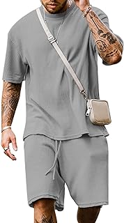 Babioboa Men's Short Sleeve Tracksuit Summer T Shirt & Shorts set Two Piece
