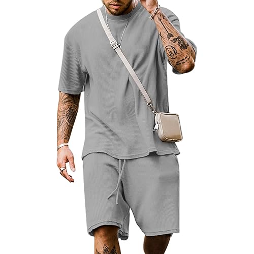 Babioboa Men's Short Sleeve Tracksuit Summer T Shirt & Shorts set 2 Pockets Oversize Two Piece Casual Daily Duty-off