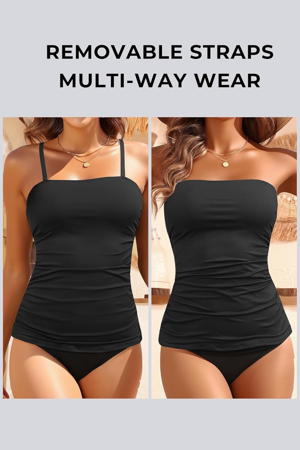 Aqua Eve Strapless Tankini Top Only for Women Bandeau Bathing Suits Ruched Tummy Control Tankini Top No Bottom - Image 4