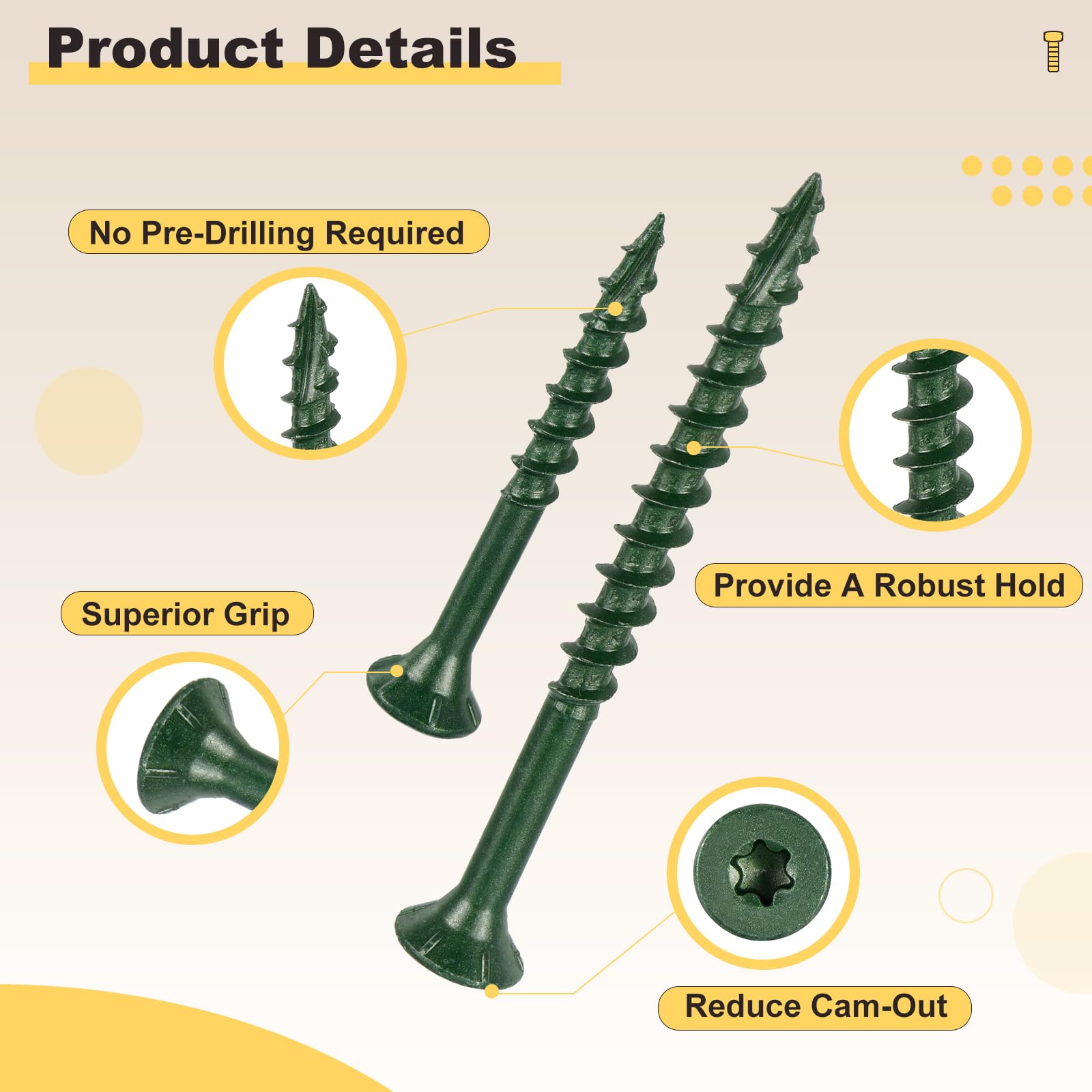 METALLIXITY Deck Screws (#8x2") 100Pcs, Carbon Steel Wood Screw Decking Screws Epoxy Coated with T25 Torx Drive Head - Image 3