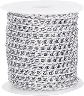 Beadthoven 32.8ft Aluminum Curb Chains for Jewelry Making 4mm Wide Twisted Links Oval Cross DIY Cable Chains Unwelded Silver Metal Craft Chain Link Spool for Pendant Necklace Bracelet DIY Findings