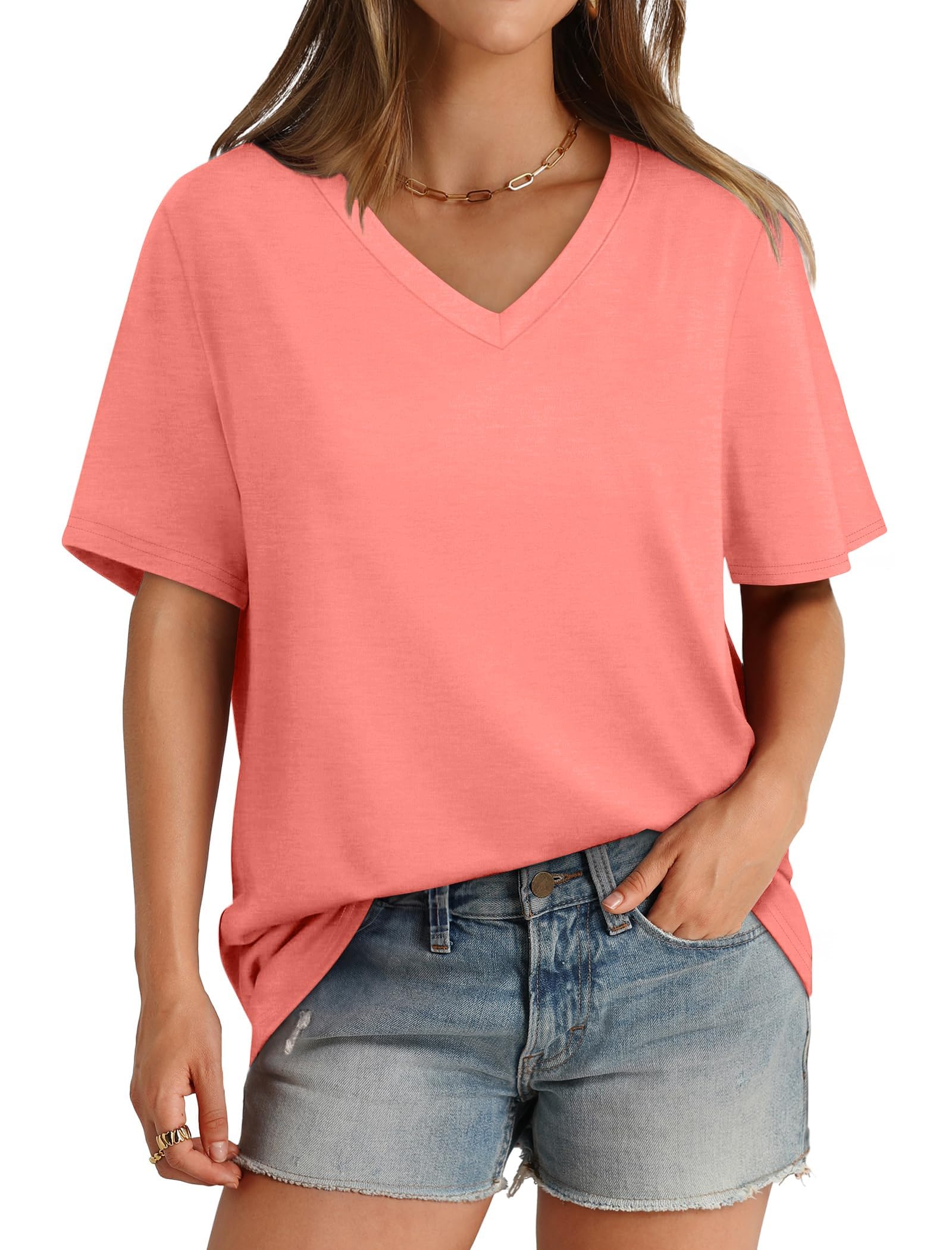 isermeo Womens T Shirts V Neck Short Sleeve Casual Loose Summer Tees Tops 2025 Trending Fashion S-XXL