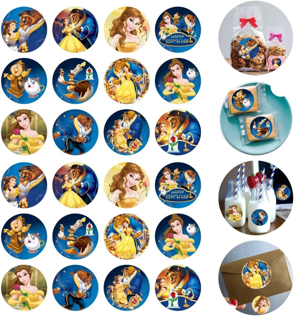 ARHAVI120pcs Beauty and The Beast Stickers, Princess Belle Party Favors Supplies for Beauty and The Beast Birthday Decorations