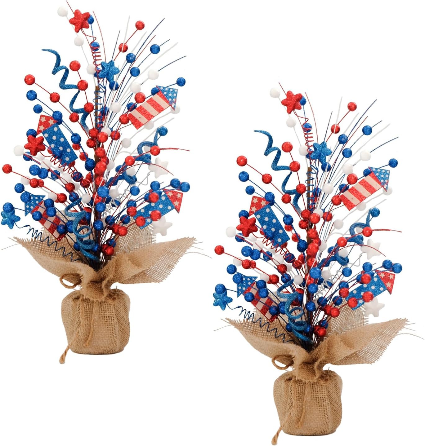 idyllic 2-Pack Berry Table Tree Artificial 4th of July Tabletop Decor - Patriotic Decoration with Stars Arrows Linen for Memorial Day, Independence Day, Veteran Day(19-inch Height)