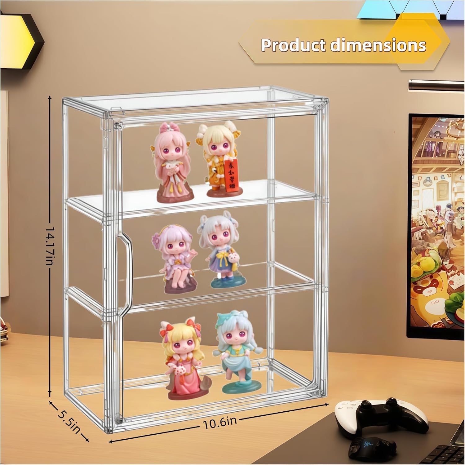 3 Tier Clear Display Case for Figures, Wall-Mounted Acrylic Storage Organizer Box，Anime Collectibles Display Cabinet，Stackable Display Cabinet with Detachable Shelves and Magnetic Doors