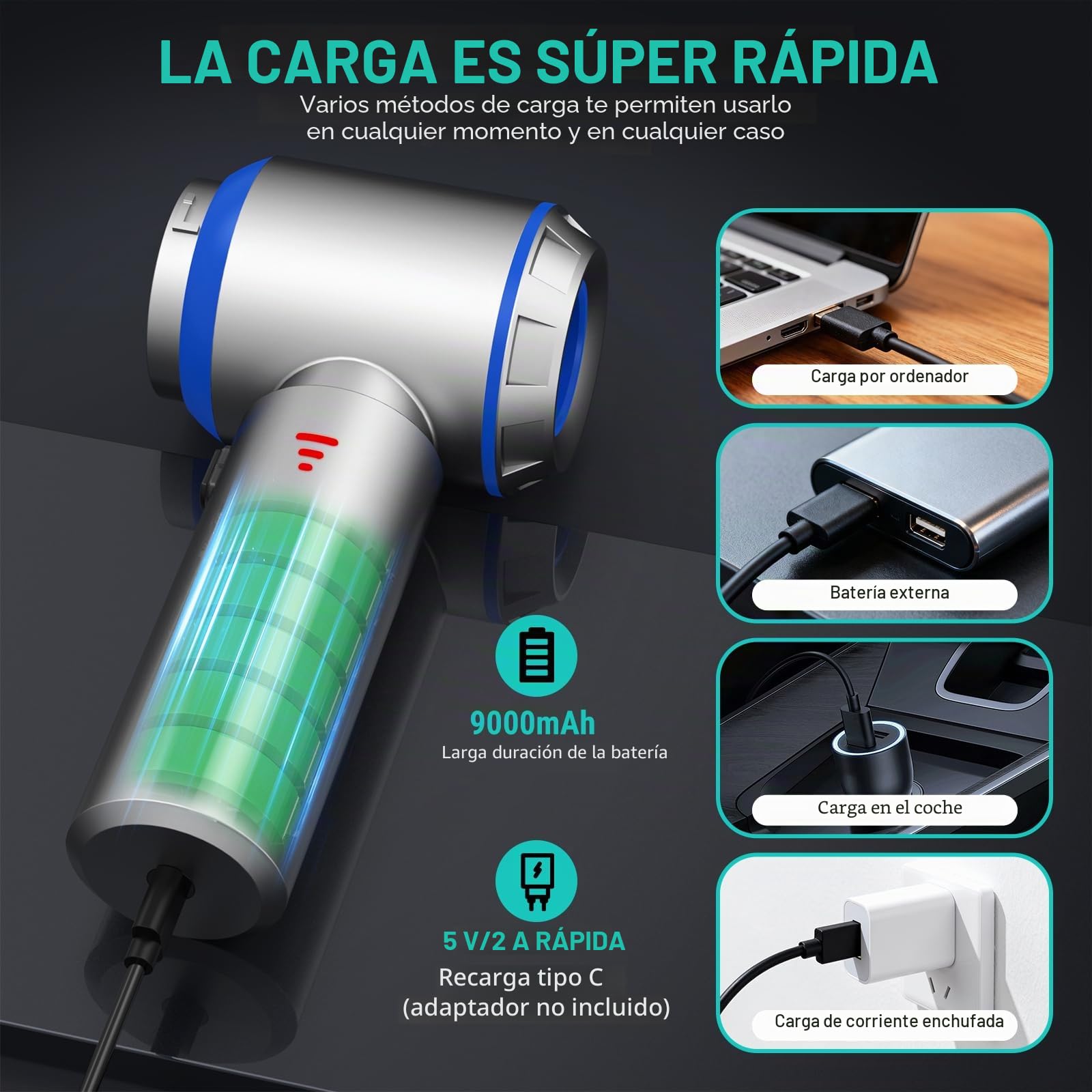 Yomile Aspirador de Mano, 27000Pa/120W, Aspiradora sin Cable Coche 4 en 1, Aspiradoras de Mano con Motor sin Escobillas de 250.000 RPM, para Coche/para Uso en la Oficina/la Cocina (L-us)
