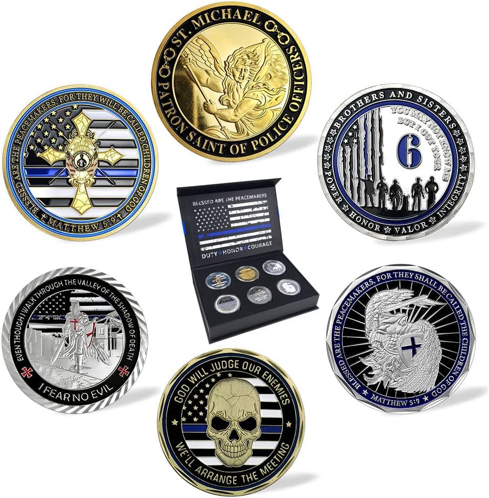 BHealthLife United States Police Department Law Enforcement Officers Challenge Coin Gift Box with 6 Police Coins