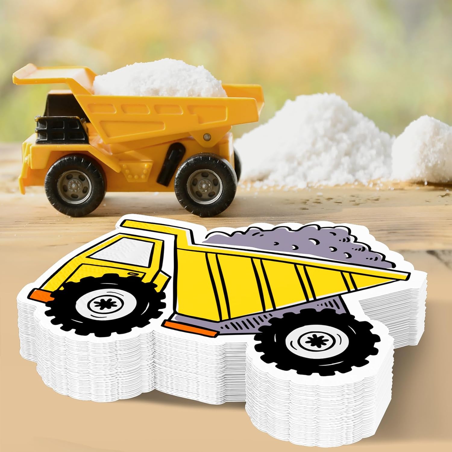 DYLIVeS Construction Theme Party Napkins, Truck Cocktail Party Napkins, Disposable Paper Napkins for Dinner, Luncheon, Construction Shape Birthday Party Supplies Decoration, 6.5 Inch (Pack of 50)