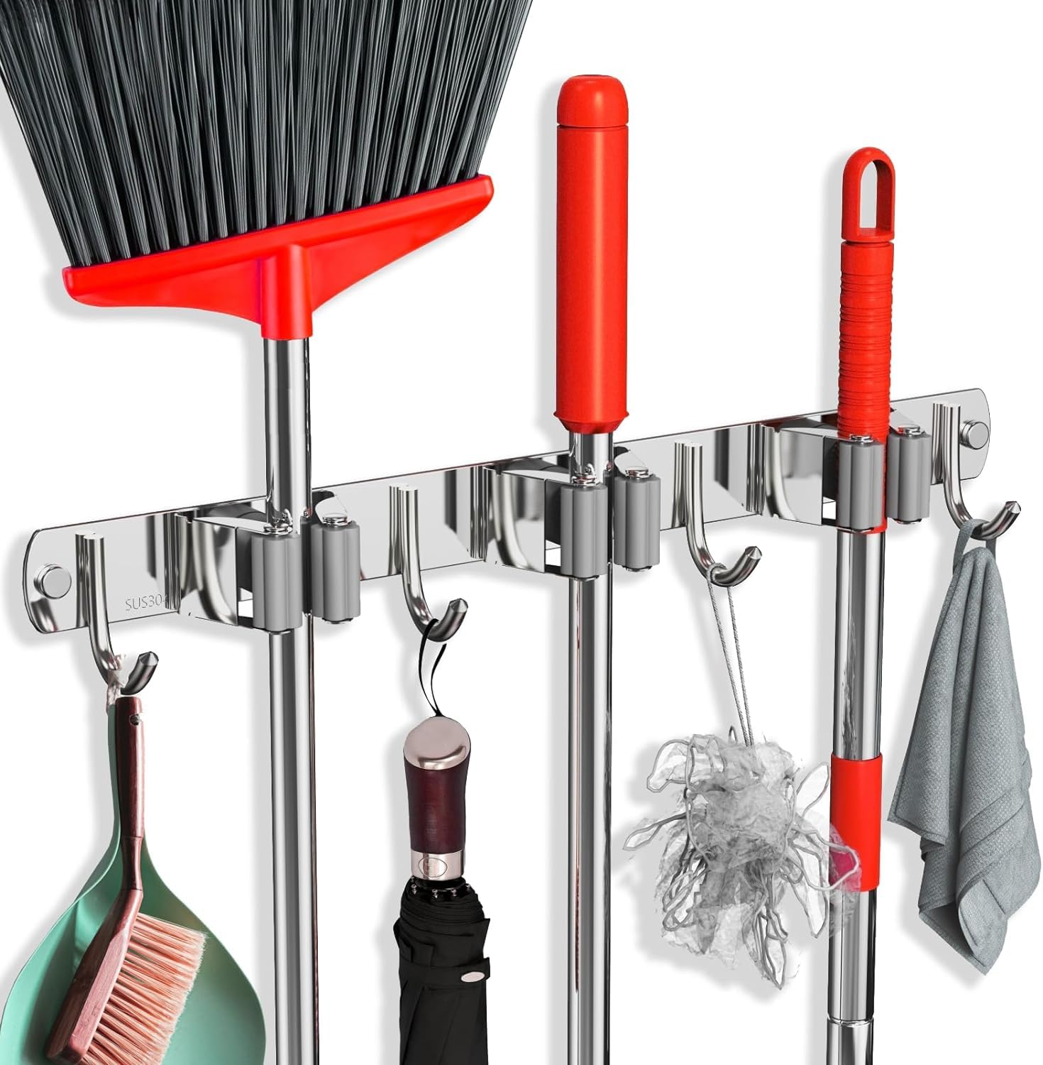 INDIANCODES Broom Holder Wall Mount Mop and Broom Storage Rack, Multi-Purpose Holder for Kitchen, Bathroom, Garden, Garage Stainless Steel 3 Shelfs and 4 Hooks (B0CZPFQW44) Amazon Price History, Amazon Price Tracker