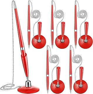 diyfixlcd 6 bolígrafos seguros con cadena adhesiva y soporte para bolígrafo de seguridad, bolígrafo de escritorio con cadena de bolas, bolígrafo de recepción de tinta para suministros de oficina en