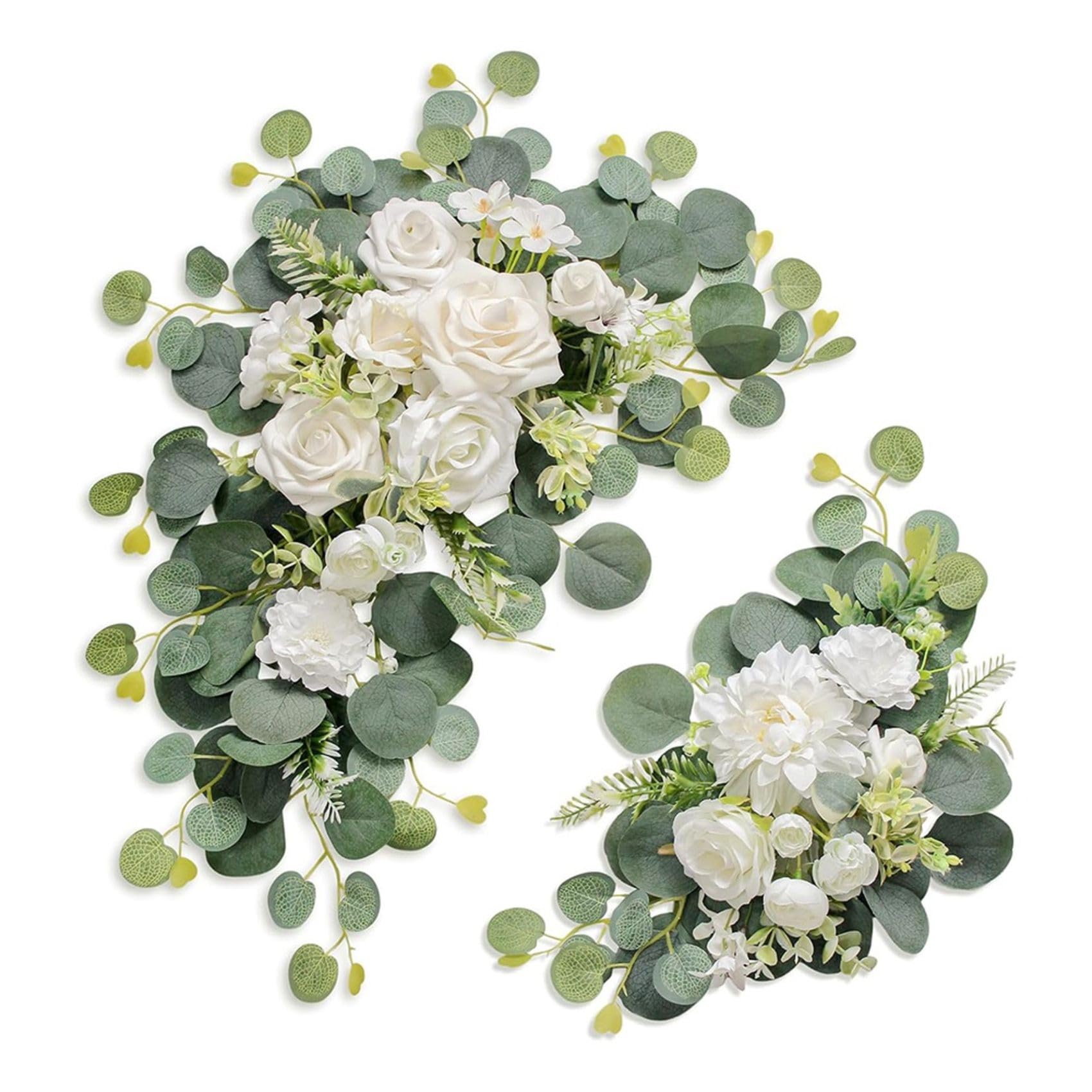 CTRLZS Artificial for Wedding Arch Flowers Faux Floral Swags for Wedding for Welcome Ceremony Signs(2 Pcs) White