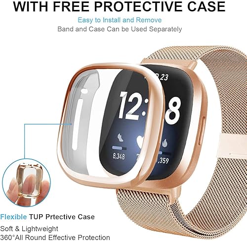 Miniatura 4 de Maxjoy Compatible con correas Fitbit Sense/Versa 3, correa de metal de acero inoxidable Versa3 con funda protectora compatible con reloj Fitbit