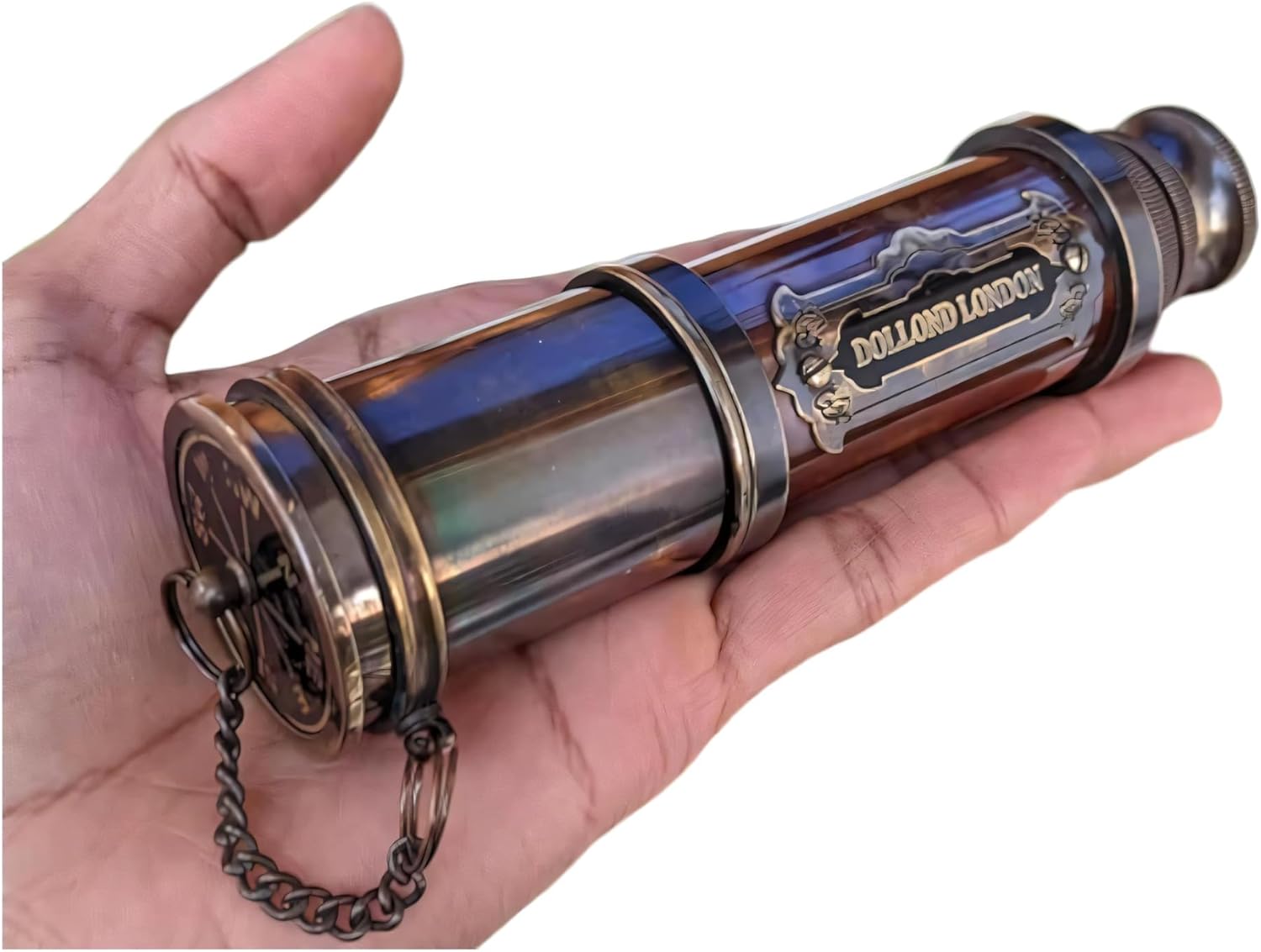 Vintage Brass Spyglass Telescope with Compass – Extendable Nautical Pirate Telescope, Antique Finish Maritime Decor & Gift for Collectors