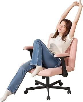 Cross Legged Office Chair, Ergonomic Criss Cross Chair with Flip-Up Arm & Plush Cushion, Meditation Chairs with Wheels for Home Office, Reading & Relaxation Pink