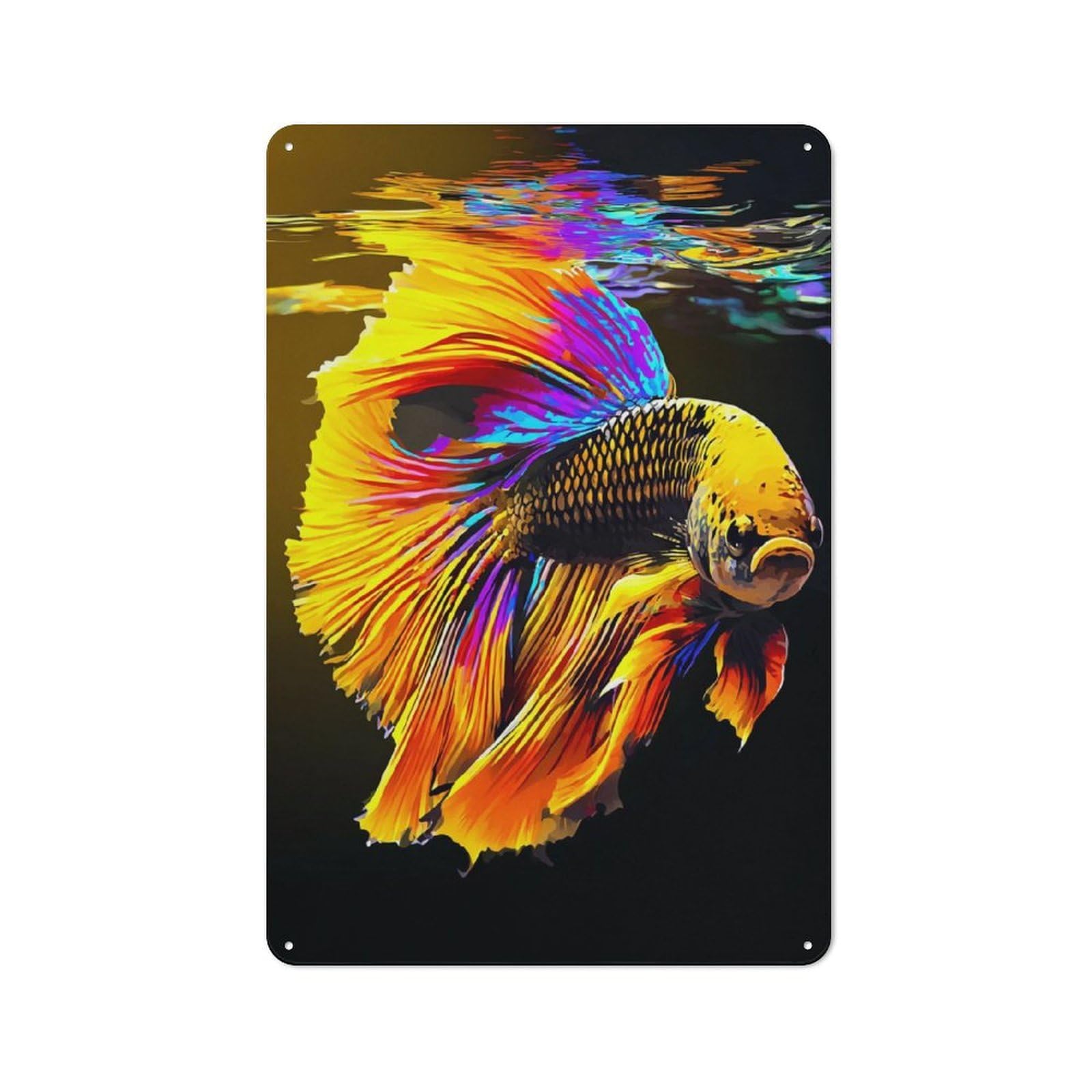 Junmoney Colorful Betta Fish Painting Vintage Metal Wall Sign 30X20cm For Café Or Restaurant, For Metal Sign Collectors, For Garage And Workshop Walls
