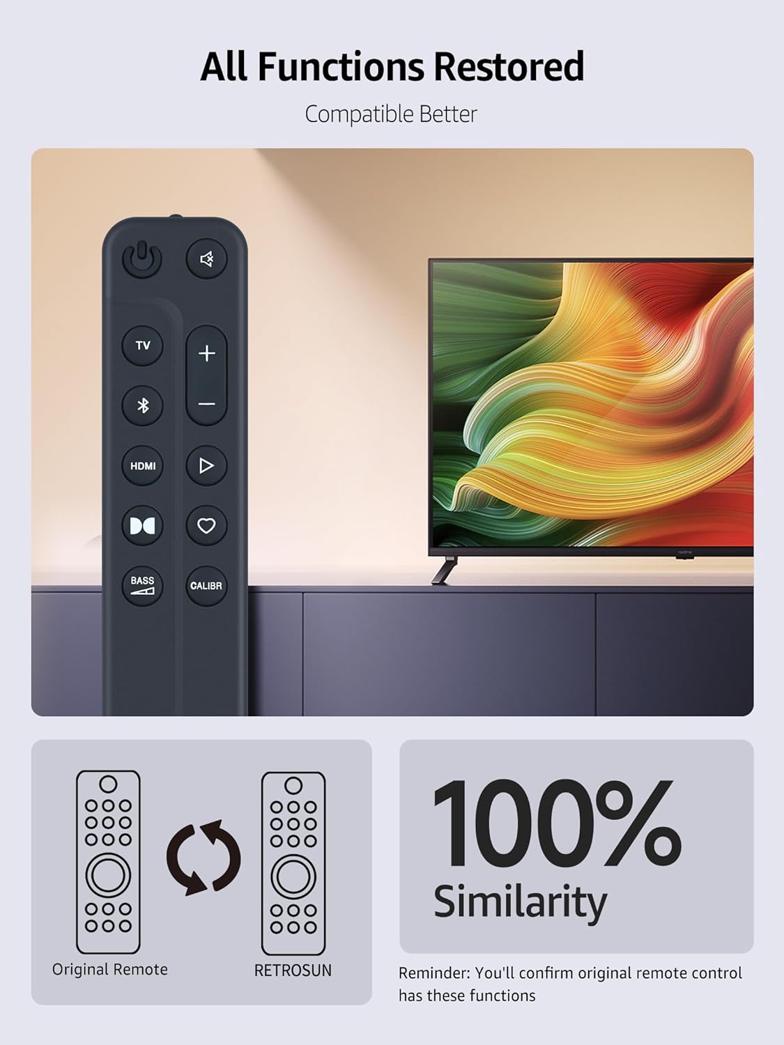 RETROSUN Replacement Remote Control Compatible with JBL Sound Bar BAR500 BAR300 BAR 500 BAR 300 - Black