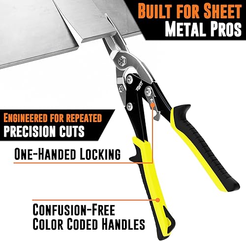 Miniatura 4 de Mutt Tools - Tijeras de corte de metal resistentes de 10 pulgadas, tijeras profesionales para chapa, acero inoxidable y aluminio, tijeras HVAC