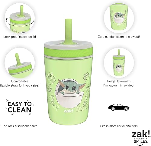 Miniatura 4 de Zak Designs Star Wars The Mandalorian Kelso - Vasos para niños pequeños para viajes o en casa, vaso de acero inoxidable aislado al vacío de 12 onzas