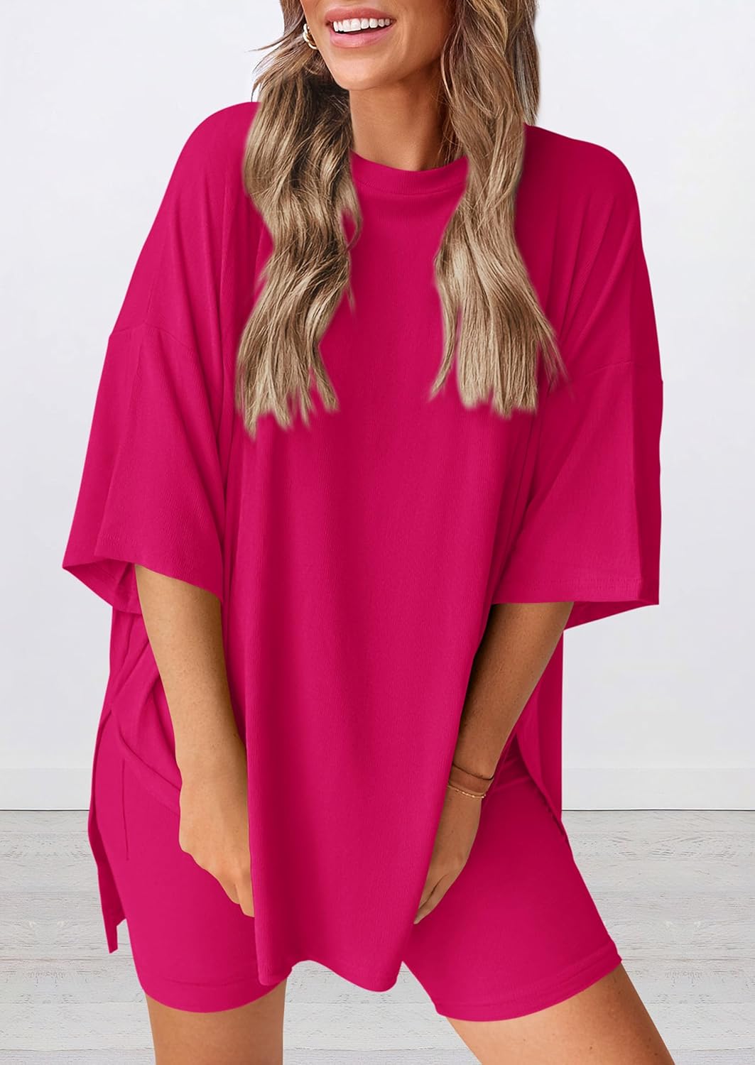 PRETTYGARDEN Women 2 Piece Lounge Set 2026 Summer Casual Oversized Shirts Biker Shorts Matching Airport Travel Outfit Clothes - Image 3