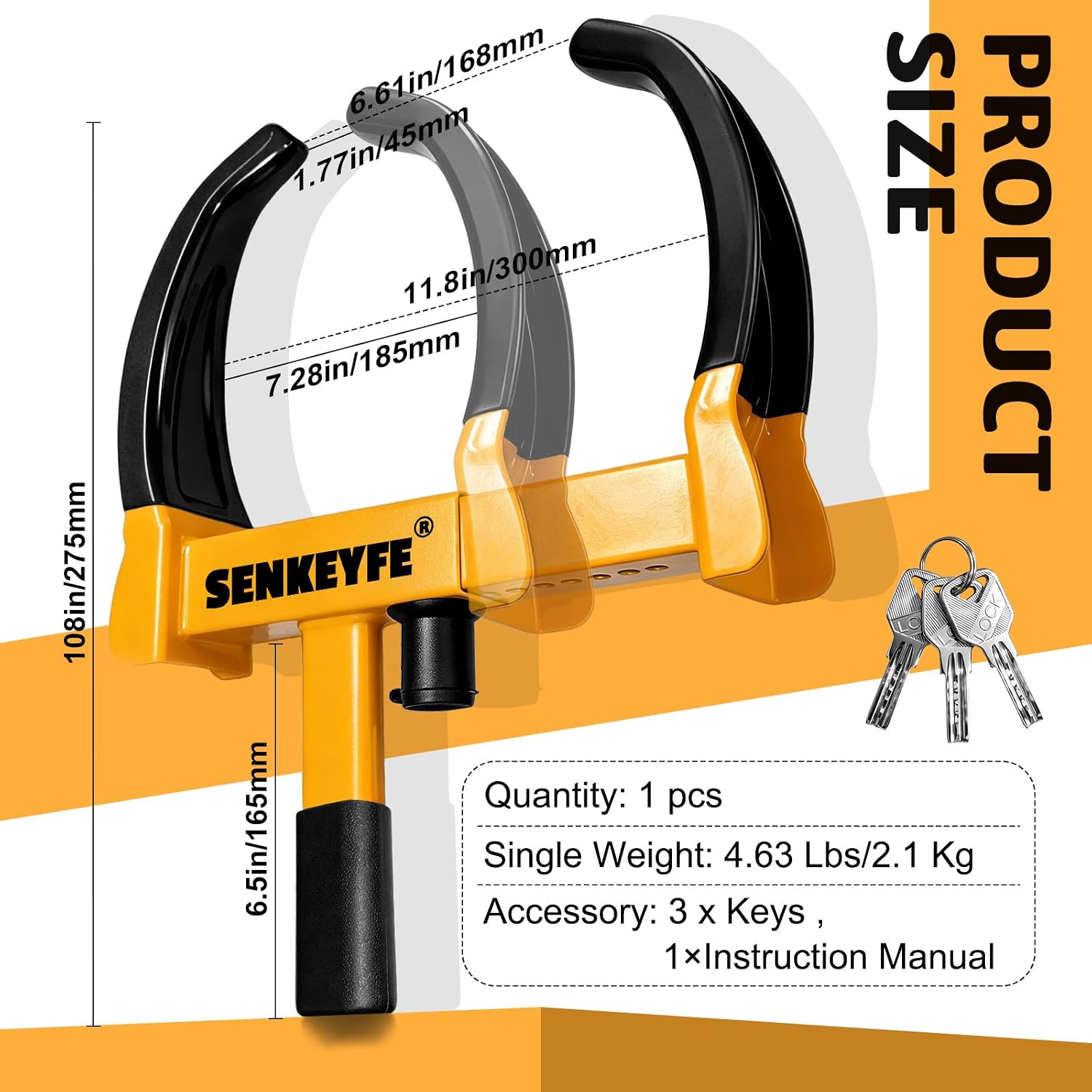 Heavy Duty Trailer Wheel Lock,2-Pack,Yellow+Black