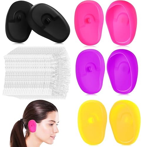 Lurrose 100 piezas desechables para las orejas, 8 unidades, para peluquería, de silicona, para teñir el cabello, protectores de oídos, para el baño