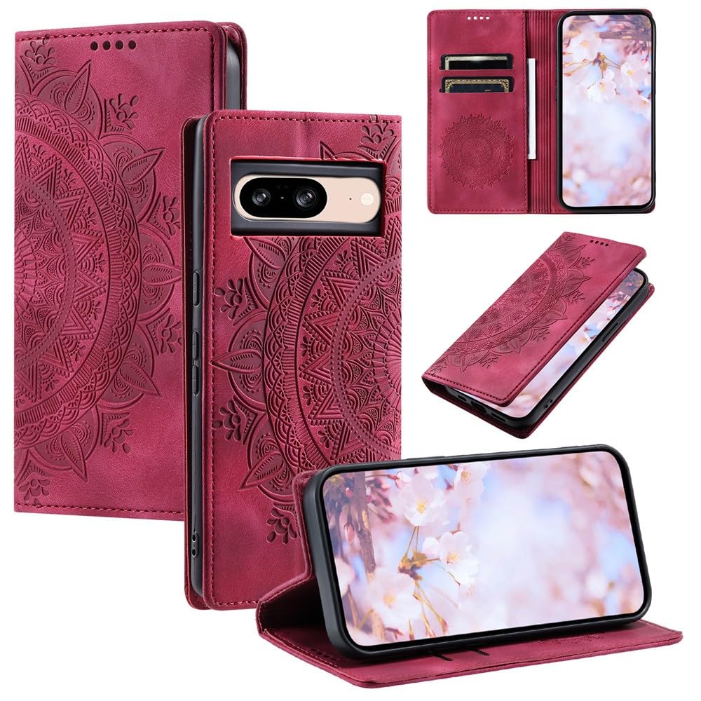 Coque portefeuille Pixel 7 rouge anti-rayure protégeant écran et cartes - 8