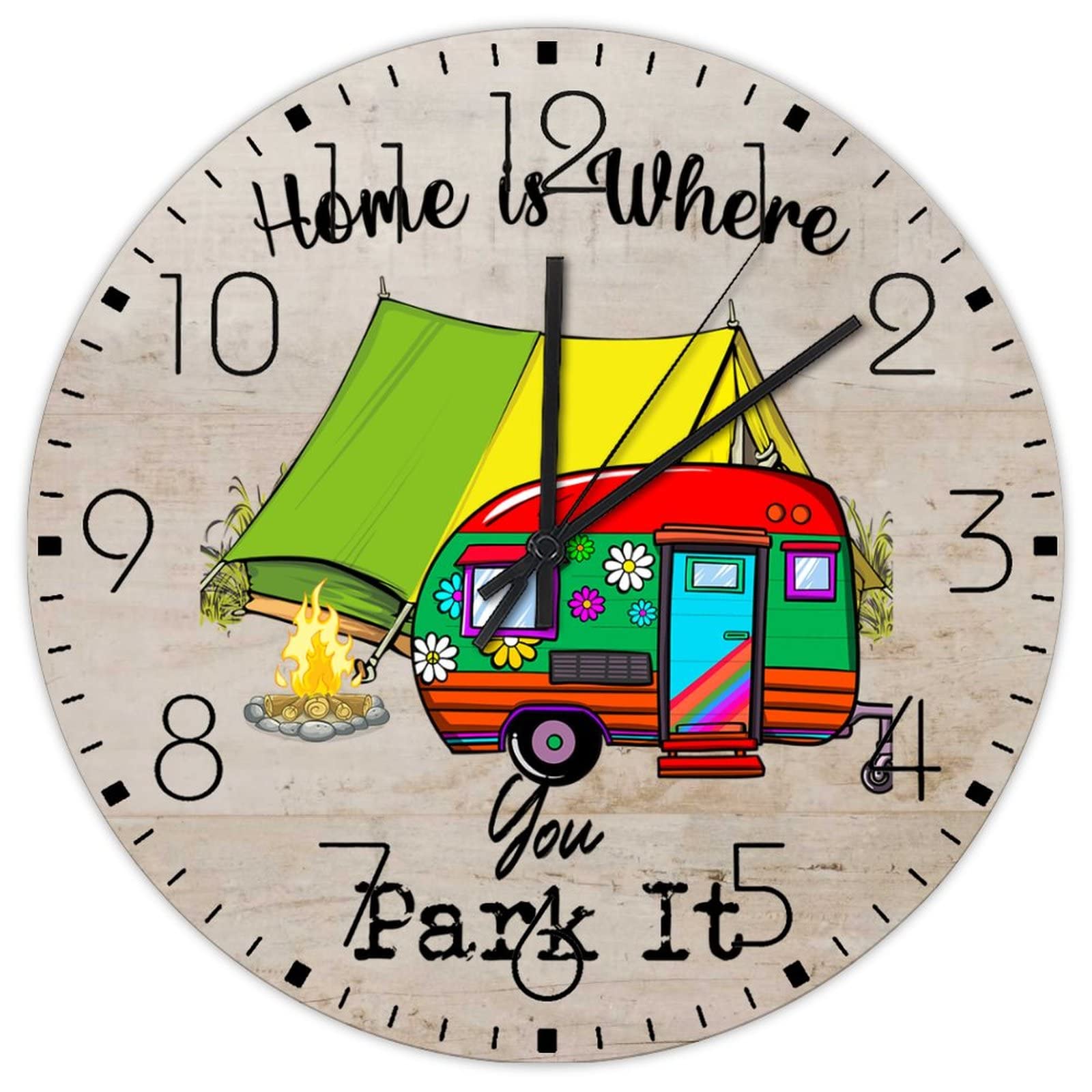 Horloge ronde en bois style vintage idéale pour tente de campagne