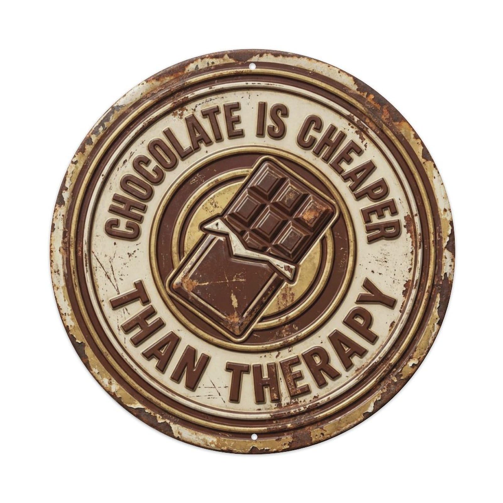 Chocolate Therapy Nostalgic Living Display Retro Slogans Vintage Metal Tin Sign Plaque Wall Decor for Cafe, Club, Garden Round Metal Poster 8x8Inch