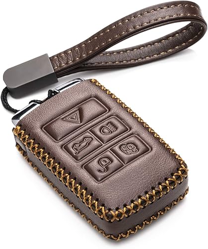 Vitodeco Funda de cuero genuino para llavero inteligente compatible con Land Rover Discovery, Range Rover, Defender 2017 - 2023 (5 botones, marrón)
