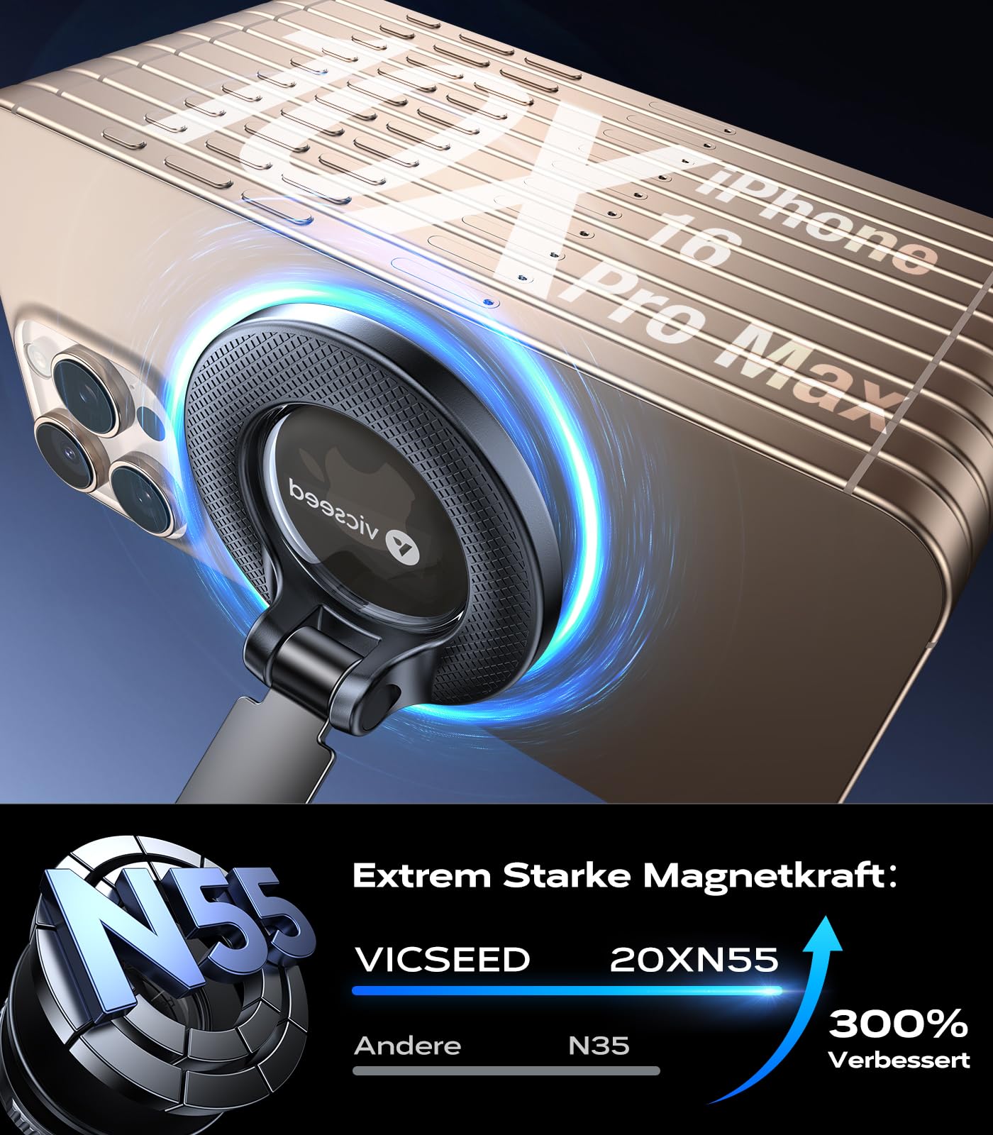 VICSEED Upgraded - Supporto magnetico a doppio strato e ventosa, girevole a 360°, per iPhone, Samsung e smartphone