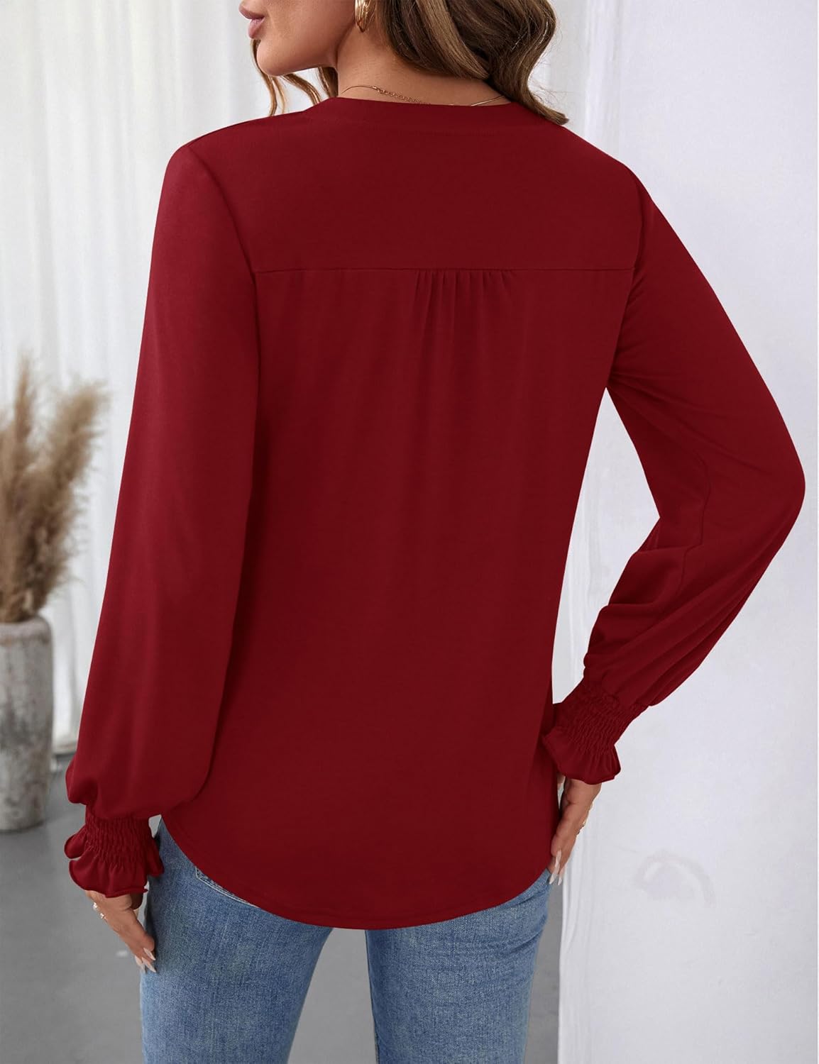 Ivicoer Women Work Blouses Tunic Tops to Wear with Leggings Vneck Long Sleeve Shirts Tops for Women Trendy Christmas Blouse L Wine Red - Image 5