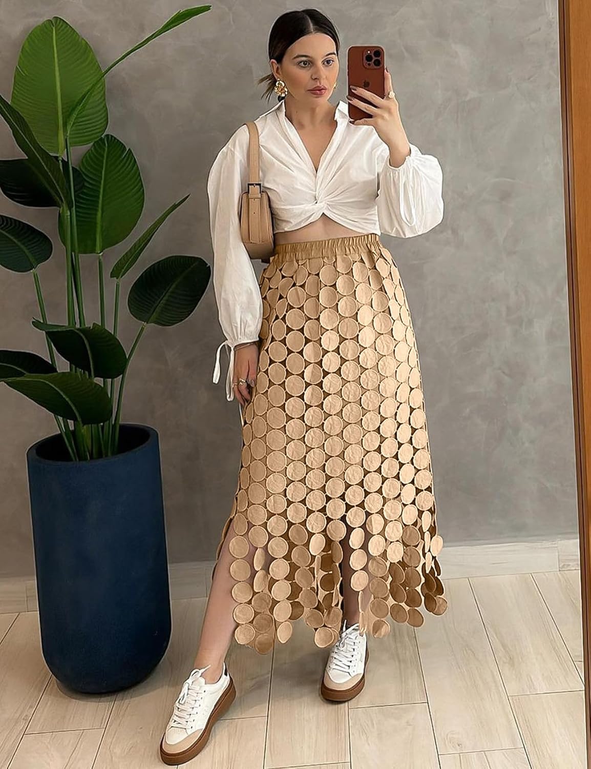 Yimoon Womens Hollow Out Maxi Skirt Elastic Waist Fringe Hem Long Skirt Tassel Trim Cocktail Party Midi Skirt - Image 3