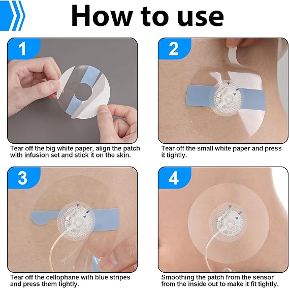 60Pcs Universal Adhesive Patches for CGM and Insulin Pumps, 0.8-Inch Hole Breathable Clear Patches & Waterproof Sensor Covers, 10-14Day CGM Protection, Pre-Cut Adhesive Tape, Skin-Friendly Overpatches
