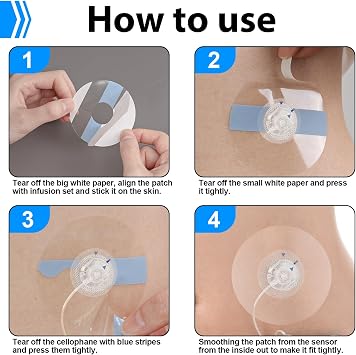 60Pcs Universal Adhesive Patches for CGM and Insulin Pumps, 0.8-Inch Hole Breathable Clear Patches & Waterproof Sensor Covers, 10-14Day CGM Protection, Pre-Cut Adhesive Tape, Skin-Friendly Overpatches