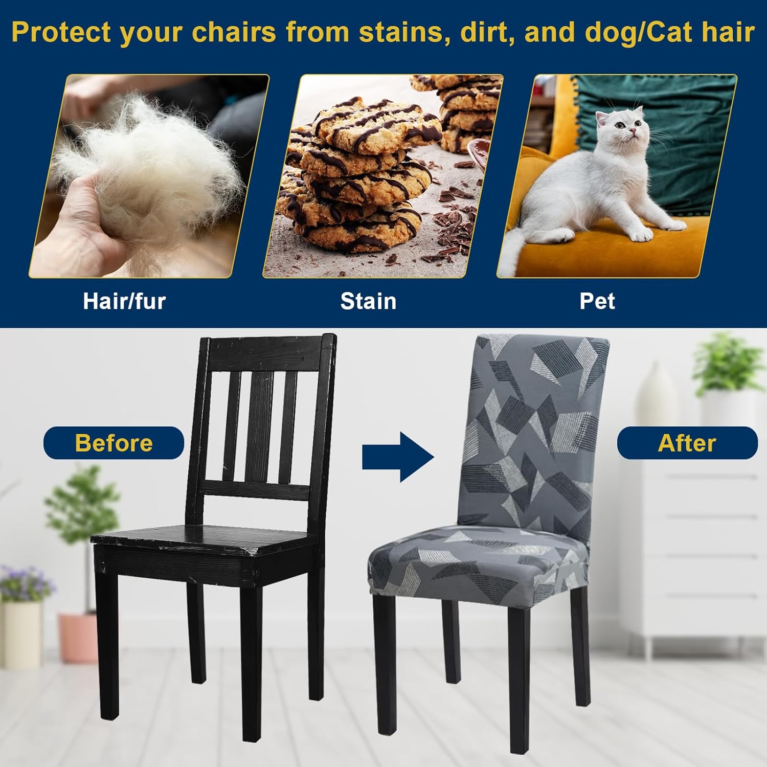 Chair Covers, Stretch Kitchen Dining Room Chair Covers Set of 6, Removable Washable Dining Chair Slipcovers for Home, Hotel, Banquet