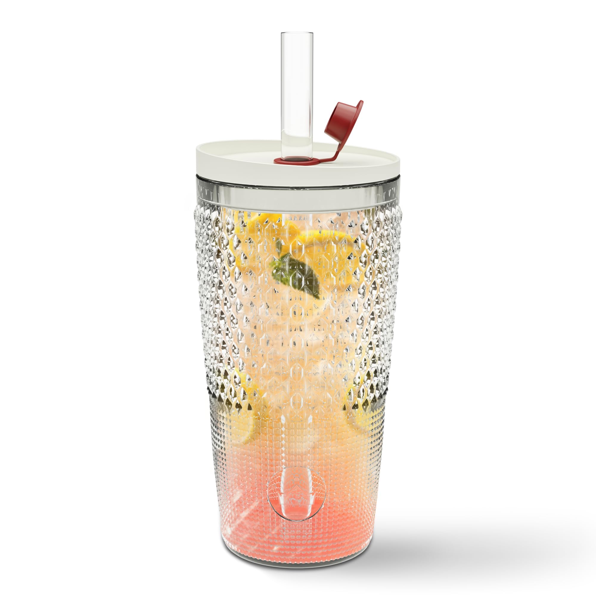 Glass Tumbler with Straw and Lid 22oz - Clear Iced Coffee Cup w/Vintage Design, Dishwasher Safe Glass Drinking Cups - Versatile Glass Coffee Tumbler for Smoothie Water Boba & More