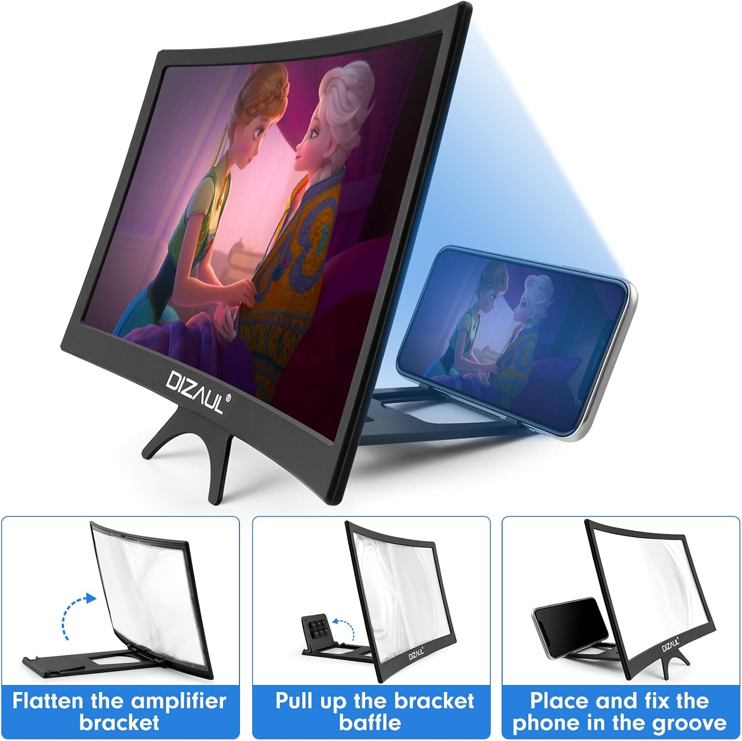 3D Screen Magnifier for Smartphone – Curved HD Mobile Phone Amplifier Screen – Foldable Phone Screen Amplifier – Compatible with Android, iPhone and Gaming Devices – 12-inch Screen Enlarger