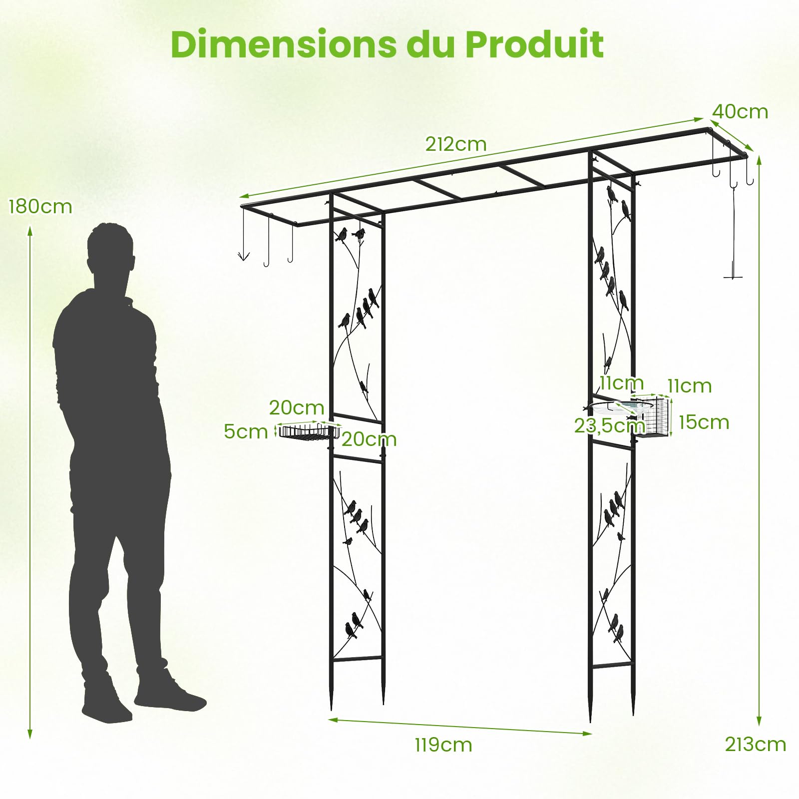 COSTWAY Arche de Jardin pour Roses, Treillis Arc 2 en 1 (Noir)