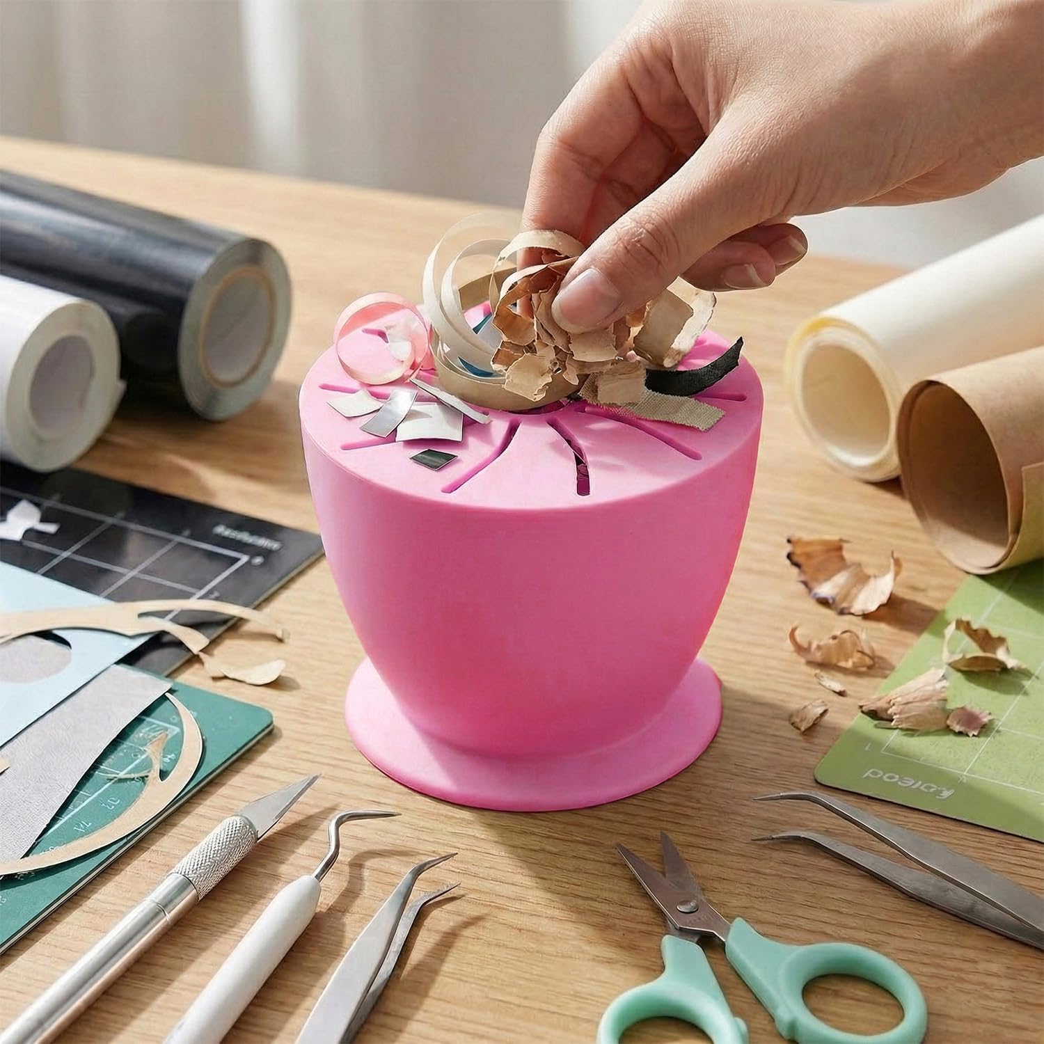 Tabanzhe Silicone Collector for Vinyl Weeding Scrap,Crafting and Adhesive Paper Sheets Holder with Suction Cups,Craft Accessories for Vinyl Disposing Craft Vinyls Weeder(Pink)
