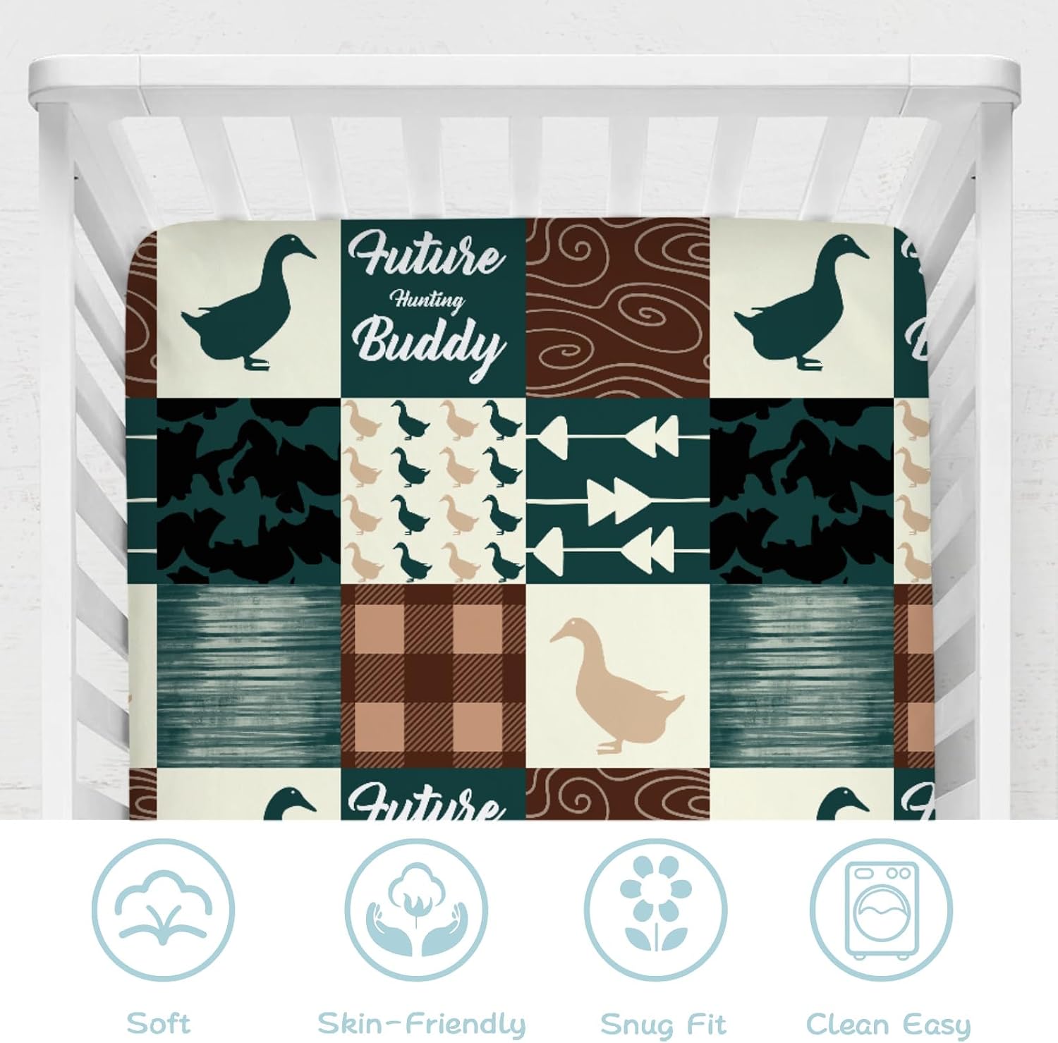 Duck Hunting Mallard Ducks Camouflage Baby Bed Sheets 52''x28'' - Snug Fitted Crib Mattress Cover for Boy & Girl