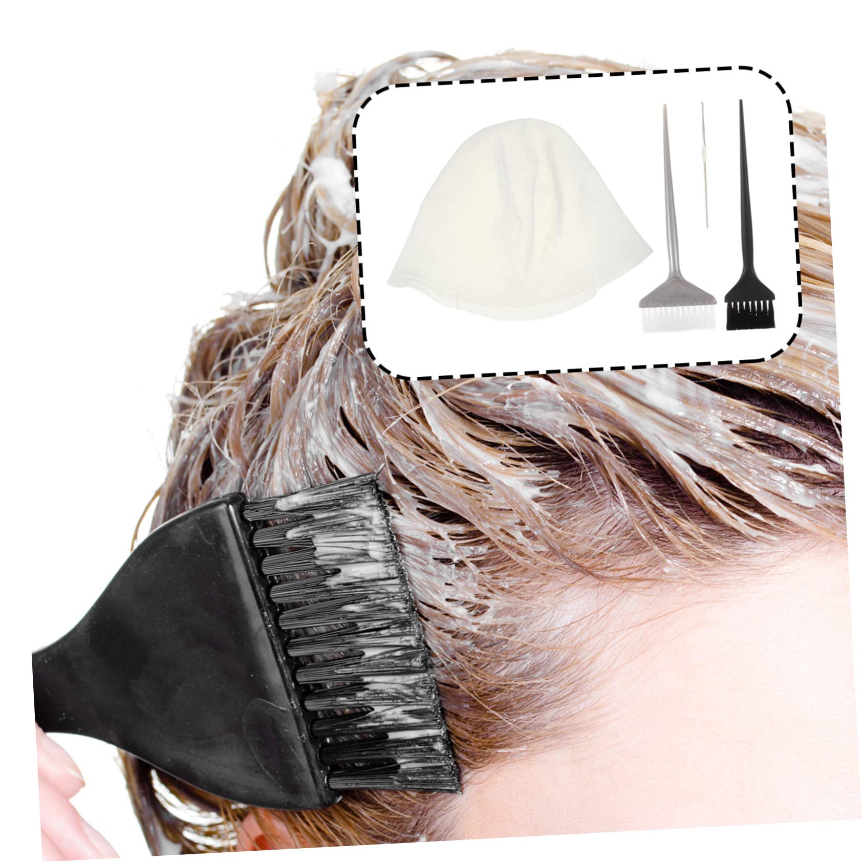 Beatifufu Silicone Highlight Kit Hair Dyeing Cap Set Metal Crochet Hook 2 Hair Tints for Home Salon Use